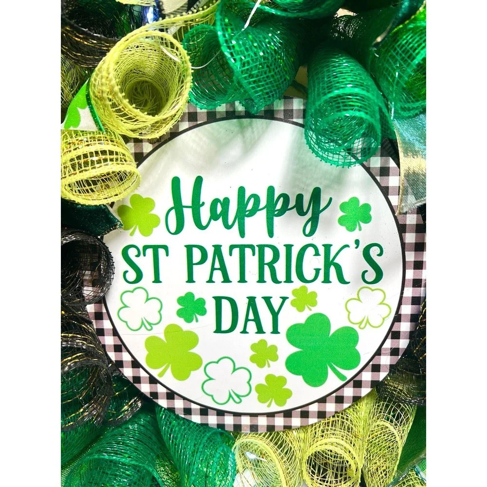 Handmade Happy St. Patrick’s Day Ribbon Prelit Wreath 22 ins LED W7